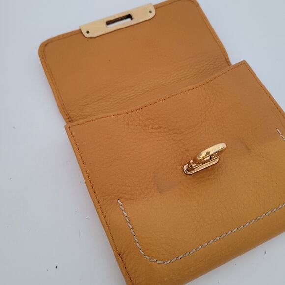 Salvatore Ferragamo Gancini Wallet Medium Bifold Mustard Yellow Leather Unisex - Picture 7 of 12